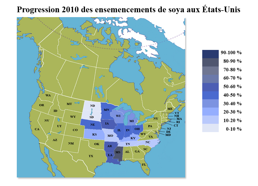 Carte Progression ens soya US au 16 mai 10